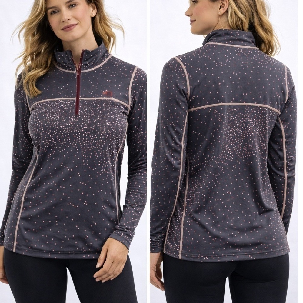 Kari Traa Meteor Half-Zip Pullover Base layer Gray Pink Spotted Print  Women XL‎